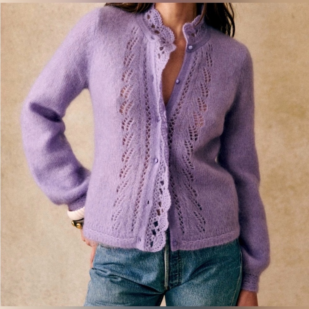 Sezane Lilac Lace Cardigan
